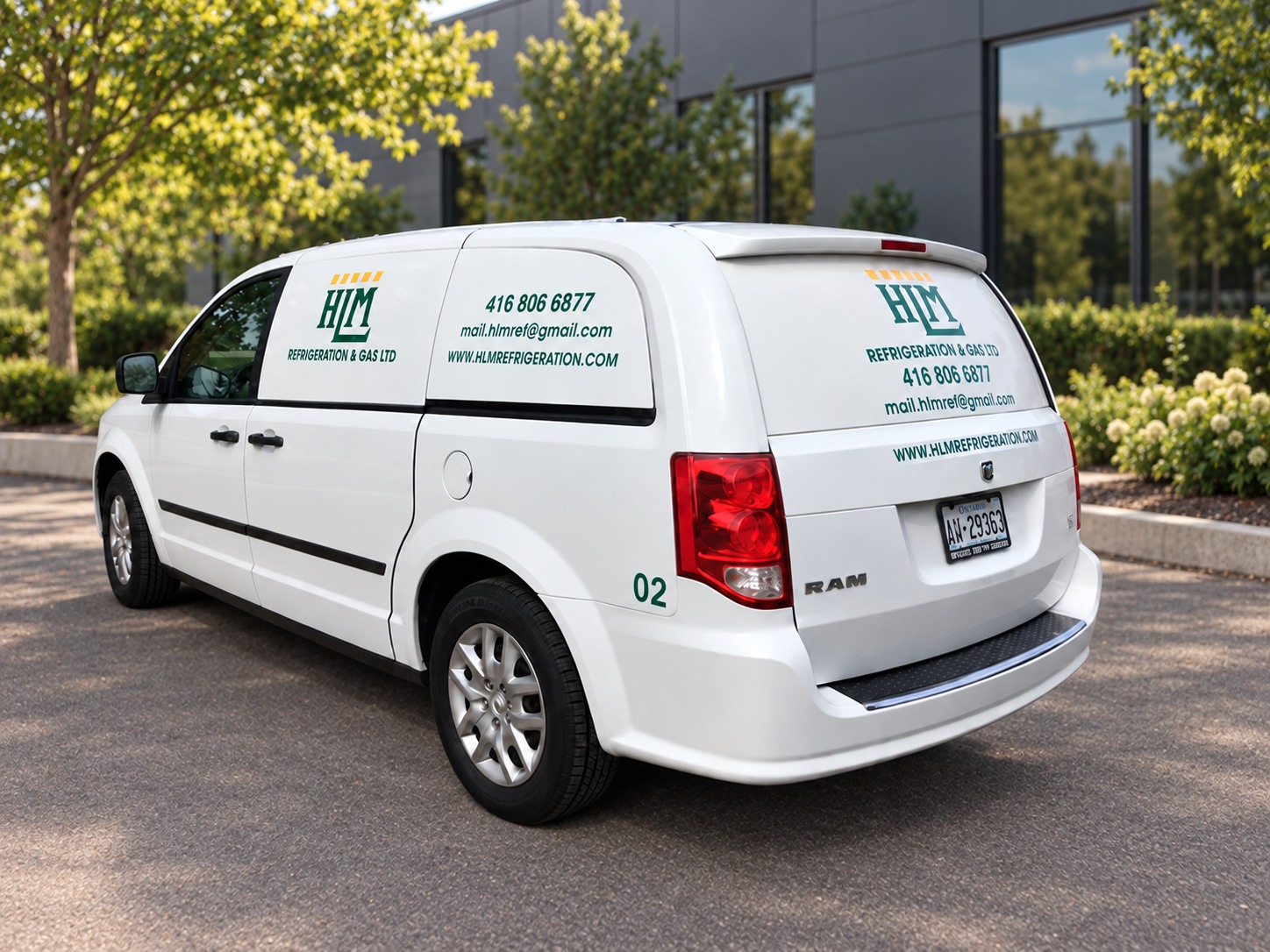 HLM service van 02 with a retouched commercial-building background