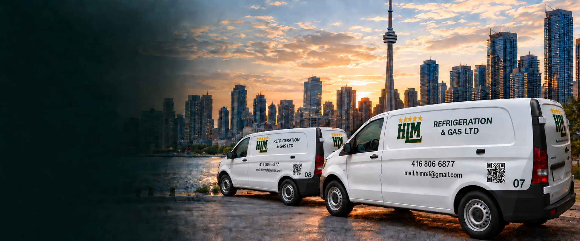 Illustration of HLM service vans 07 and 08 with the Toronto skyline